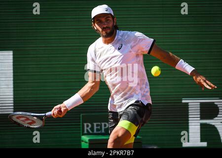 Monte Carlo, Monaco. 9. April 2023. Borna CORIC von Kroatien während der Tennisveranstaltung Rolex Monte-Carlo, ATP Masters 1000 am 9. April 2023. Im Monte-Carlo Country Club in Roquebrune Cap Martin, Frankreich - Foto: Matthieu Mirville/DPPI/LiveMedia Credit: Independent Photo Agency/Alamy Live News Stockfoto