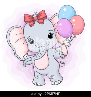 Fröhlicher Baby-Elefant mit Ballons. Vektordarstellung Stock Vektor