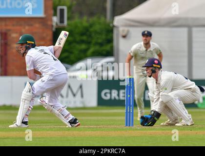 Incora Cricket Ground, Derby, Großbritannien. Derbyshire CCC gegen Worcestershire CCC bei der LV=Inter County Cricket Championship (Tag 4 ) am 09. April 2023 mit Jake Libby (Worcestershire CCC). Kredit: Mark Dunn/Alamy Live News Stockfoto