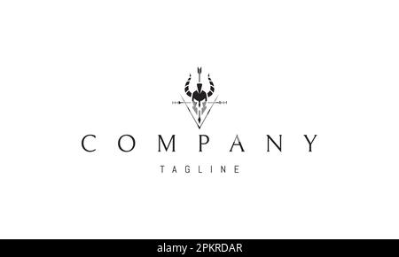 Vektorlogo, auf dem ein abstraktes Bild eines Barbaren Helms mit Hörnern abgebildet ist. Stock Vektor