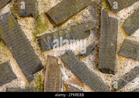 Grunge Bauzementwand mit Plank abstraktes Muster Stockfoto