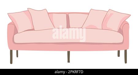Stilvolles, komfortables, rosafarbenes Sofabett, isoliert. Stock Vektor