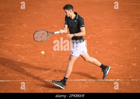 Hubert HURKACZ aus Polen anlässlich der Tennisveranstaltung Rolex Monte-Carlo, ATP Masters 1000 am 9. April 2023 im Monte-Carlo Country Club in Roquebrune Cap Martin, Frankreich - Foto: Matthieu Mirville/DPPI/LiveMedia Stockfoto