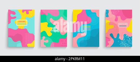 Abstrakte, lustige PVector-Illustration, Backgroundoster, coole Strukturen. Kinder Trendgrafiken, Hipster-Farbbild. Poster mit geometrischen Mustern. Minimalistisches Design mit Formen, einfache grafische Cover, moderne Collagen. Abstrakter Vektorhintergrund Stock Vektor