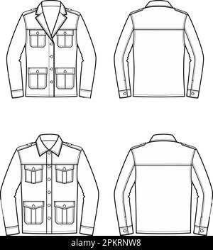 Herren- und Damenjacke im Safari-Stil. Stock Vektor