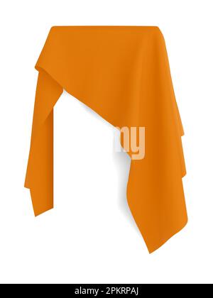 Orangefarbener Stoff, der eine leere Schablone für Mobiltelefone, Malereien oder andere rechteckige Objekte oder Ihr Design abdeckt. Konzept der Neuauflage, Enthüllung. Stock Vektor