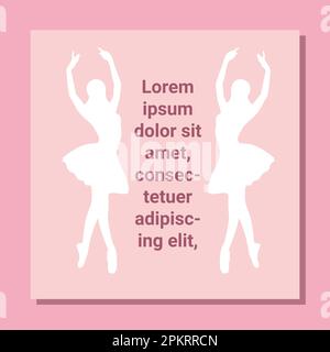 Entwurf von Theaterkarten. Ballett-Flyer-Vorlage. Ballerina-Silhouette im Tutu- und pointe-Schuh. Rosafarbenes Kartendesign mit Text im Textbereich. Vektordarstellung Stock Vektor