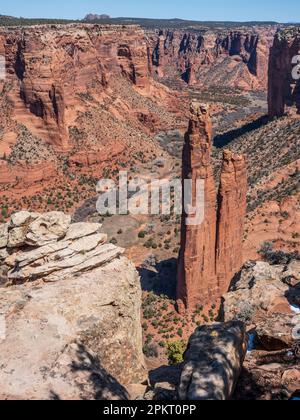 Spider Rock, South Rim Drive, Canyon de Chelly National Monument, Chinle, Arizona. Stockfoto