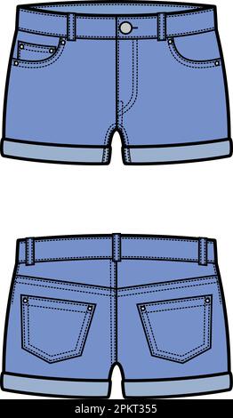 Denimshorts für Damen. Mode-CAD. Stock Vektor