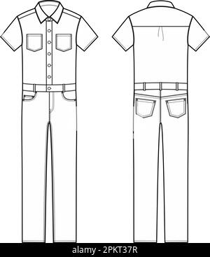 Overall-Overall für Herren. Mode-CAD. Stock Vektor