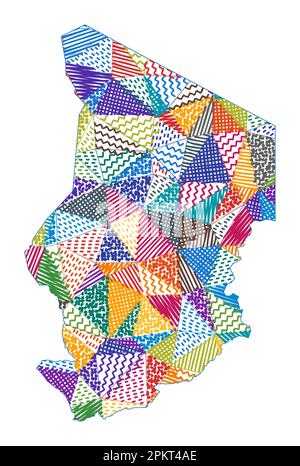 Kinderkarte des Tschad. Handgezeichnete Polygone in der Form des Tschad. Vektorabbildung. Stock Vektor