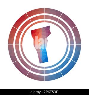 Vermont-Abzeichen. Das helle, abgestufte Logo von uns weist auf einen niedrigen Poly-Stil hin. Mehrfarbiges abgerundetes Schild von Vermont mit Karte im geometrischen Stil für Ihre Infografiken Stock Vektor