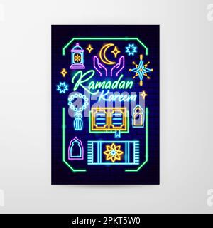 Ramadan Kareem Neon Flyer Stock Vektor