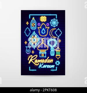 Ramadan Holiday Neon Flyer Stock Vektor
