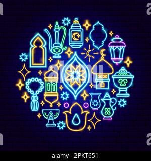 Ramadan Kareem Holiday Neon Konzept Stock Vektor