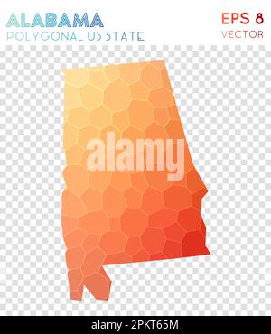 Alabama polygonale Karte, Mosaikstil US-Bundesstaat. Formschöner, flacher Poly-Stil, modernes Design. Polygonale Alabama-Karte für Infografiken oder Präsentationen. Stock Vektor
