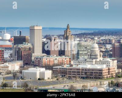 Frühlingsnachmittag Luftfoto von Downtown Providence, Rhode Island Stockfoto