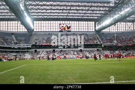 Curitiba, Brasilien. 09. April 2023. PR - CURITIBA - 09/04/2023 - PARANAENSE 2023, ATHLETICO-PR X FC CASCAVEL - Allgemeine Ansicht der Arena da Baixada Stadion für das Spiel zwischen Athletico-PR und FC Cascavel für die Paranaense Meisterschaft 2023. Foto: Gabriel Machado/AGIF/Sipa USA Kredit: SIPA USA/Alamy Live News Stockfoto