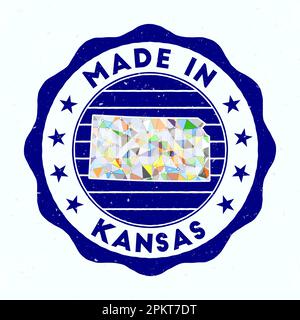Hergestellt In Kansas. Runder Stempel des US-Bundesstaates. Siegel von Kansas mit Randform. Vintage-Abzeichen mit kreisförmigem Text und Sternen. Vektorabbildung. Stock Vektor