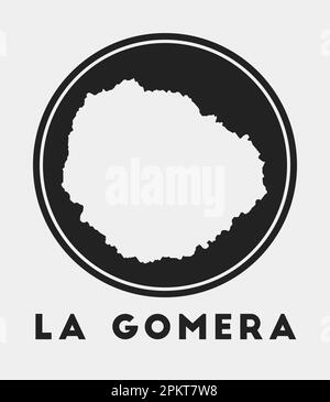 La Gomera Ikone. Rundes Logo mit Inselkarte und Titel. Stilvolles La Gomera-Abzeichen mit Karte. Vektordarstellung. Stock Vektor