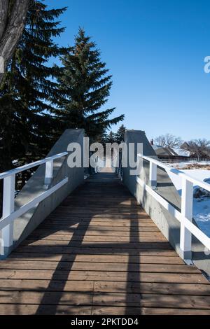 Wolseley Swinging Bridge in Wolseley, Saskatchewan, Kanada Stockfoto