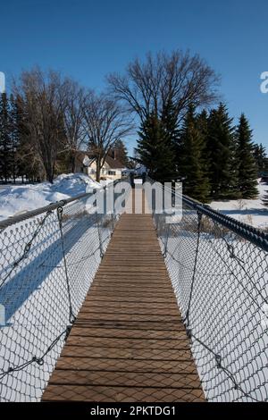 Wolseley Swinging Bridge in Wolseley, Saskatchewan, Kanada Stockfoto