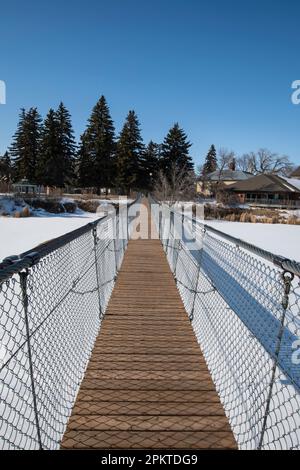 Wolseley Swinging Bridge in Wolseley, Saskatchewan, Kanada Stockfoto