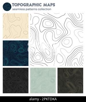 Topografische Karten. Schöne isolierte Muster, nahtloses Design. Faszinierender Fliesenhintergrund. Vektordarstellung. Stock Vektor