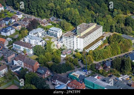 Luftaufnahme, St. Josef Hospital und angrenzende neue Gebäude im Bezirk Bockum-Hövel in Hamm, Ruhrgebiet, Nordrhein-Westfalen, Deutschland, Europ Stockfoto