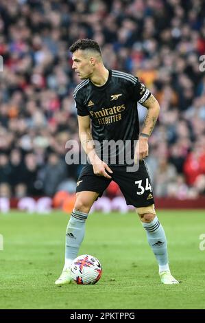 Anfield, Liverpool, Merseyside, Großbritannien. 9. April 2023. Premier League Football, Liverpool gegen Arsenal; Granit Xhaka von Arsenal Credit: Action Plus Sports/Alamy Live News Stockfoto