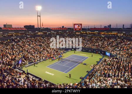 Toronto, ON, Kanada - 8. August 2019: Blick auf das Sobeys Stadium, ehemals Aviva Centre und Rexall Centre, während des Rogers Cup Tennis Turniers. Der 12 Stockfoto