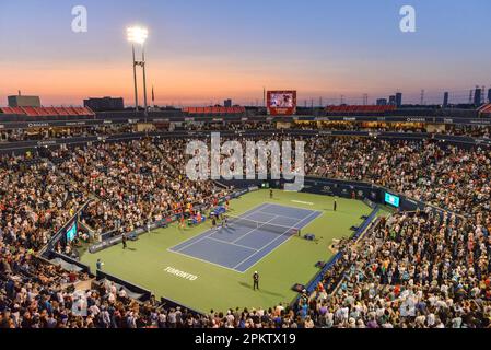 Toronto, ON, Kanada - 8. August 2019: Blick auf das Sobeys Stadium, ehemals Aviva Centre und Rexall Centre, während des Rogers Cup Tennis Turniers. Der 12 Stockfoto