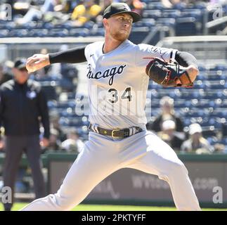 Pittsburgh, Usa. 09. April 2023. Chicago White Sox, der Pitcher Michael Kopech (34), tritt am Ostersonntag 9. April 2023 in Pittsburgh gegen die Pittsburgh Pirates im PNC Park an. Foto: Archie Carpenter/UPI Credit: UPI/Alamy Live News Stockfoto