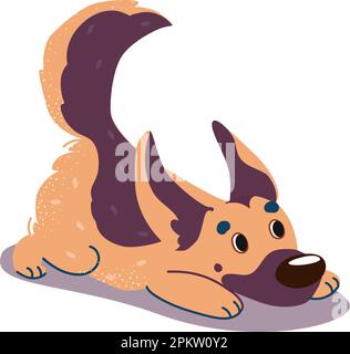 Vektordarstellung eines deutschen Schäferhirten. Süßes Hündchen in verspielter Pose. Flacher, brauner Hund. Isoliert auf weiß. Stock Vektor
