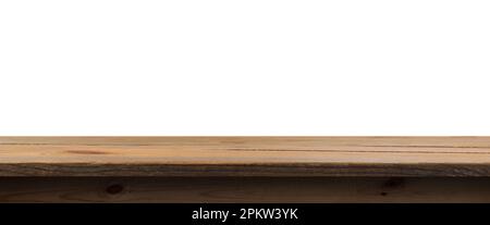 Leere Holzfläche auf weiß isoliert. Modell für Konstruktion Stockfoto