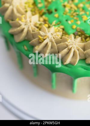 studiofoto von grüner Pistazien-Frost-Tasse Kuchen Stockfoto