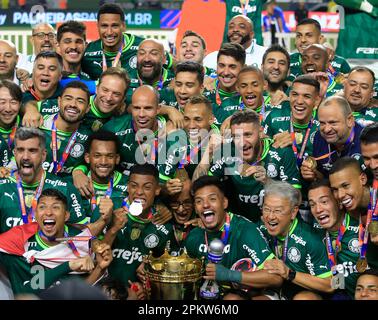 Sao Paulo, Brasilien. 09. April 2023. Feier während des Spiels zwischen Agua Santa und Palmeiras im Allianz Parque in Sao Paulo, Brasilien (Fernando Roberto/SPP) Kredit: SPP Sport Press Photo. Alamy Live News Stockfoto