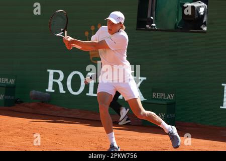 Monaco, Monaco. 09. April 2023. MONACO, Monte Carlo Tennis Masters auf 9. April 2023; Emil Ruusuvuori aus Finnland gegen Jan-Lennard Struff aus Deutschland während der Qualifikation am Gericht Rainier III, 2023 Monte-Carlo Mastern, Bild: Emil Ruusuvuori, gebührenpflichtiges Bild, Copyright Thierry CARPICO/ATP Images. (CARPICO Thierry/ATP/SPP) Kredit: SPP Sport Press Photo. Alamy Live News Stockfoto