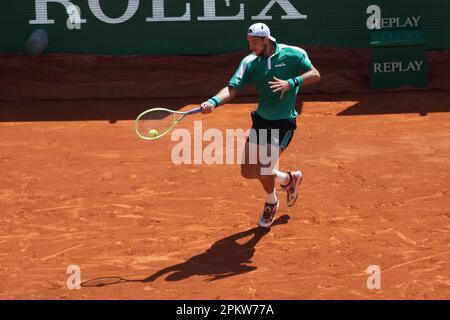 Monaco, Monaco. 09. April 2023. MONACO, Monte Carlo Tennis Masters auf 9. April 2023; Emil Ruusuvuori aus Finnland gegen Jan-Lennard Struff aus Deutschland während der Qualifikation am Gericht Rainier III, 2023 Monte-Carlo Mastern, Bild: Jan-Lennard Struff, gebührenpflichtiges Bild, Copyright Thierry CARPICO/ATP Images. (CARPICO Thierry/ATP/SPP) Kredit: SPP Sport Press Photo. Alamy Live News Stockfoto