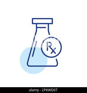 Verschreibungspflichtige Medikamente. Glaskolben mit Verschreibungssymbol. Pixelgenaue, bearbeitbare Konturlinie Stock Vektor