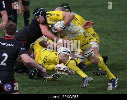 La Rochelle, Frankreich. 09. April 2023. Während des Heineken Champions Cup, des Viertelfinals, des Rugby-Gewerkschaftsspiels zwischen Stade Rochelais (La Rochelle) und Saracens am 9. April 2023 im Stadion Marcel Deflandre in La Rochelle, Frankreich. Foto: Laurent Lairys/ABACAPRESS.COM Kredit: Abaca Press/Alamy Live News Stockfoto