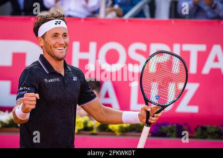 Estoril, Portugal. 09. April 2023. Casper Ruud aus Norwegen feiert das Finale der Millennium Estoril Open 2023 – ATP 250-Tennisturnier in Estoril. (Endstand: Casper Ruud 2:0 Miomir Kecmanovic) (Foto: Henrique Casinhas/SOPA Images/Sipa USA) Guthaben: SIPA USA/Alamy Live News Stockfoto