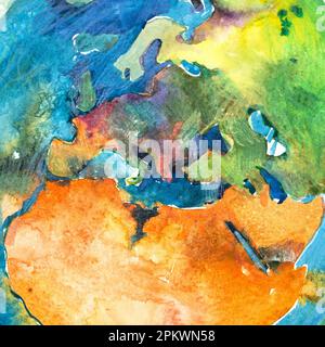 Aquarellkarte von Europa und Afrika. Aquarelle-Illustration. Stockfoto