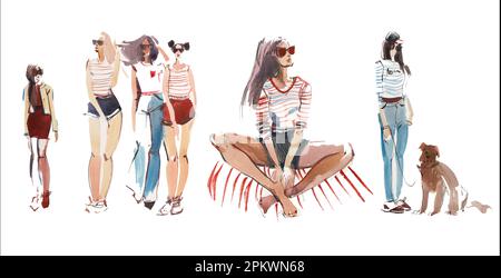 Menschen in Aquarell-Illustration gezeichnet Stockfoto