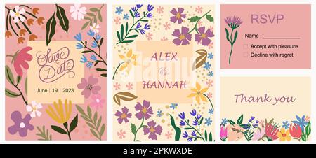 Farbenfrohe Hochzeitseinladung – Vorlage zum Speichern des Datums Stock Vektor