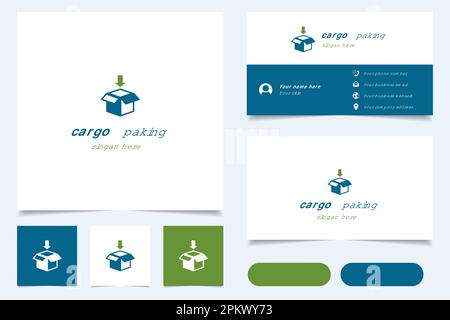 Cargo-Pack-Logo mit editierbarem Slogan. Branding-Buch und Visitenkartenvorlage. Stock Vektor