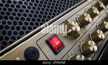 Generische Vintage-Gitarrenverstärker-Details. 3D Abbildung. Stockfoto