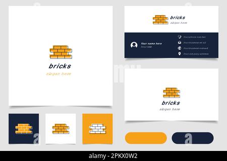 Ziegellogo mit editierbarem Slogan. Branding-Buch und Visitenkartenvorlage. Stock Vektor