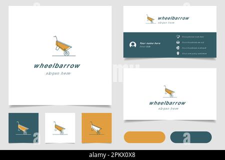 Logo der Schubkarre mit editierbarem Schriftzug. Branding-Buch und Visitenkartenvorlage. Stock Vektor