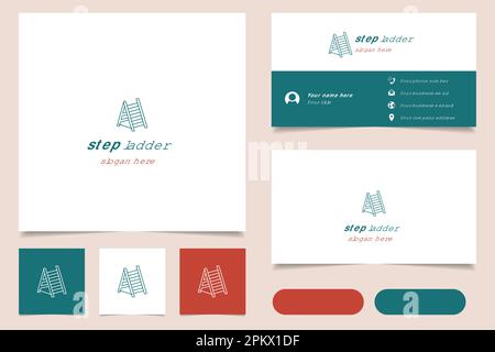 Stehleiter-Logo mit editierbarem Slogan. Branding-Buch und Visitenkartenvorlage. Stock Vektor